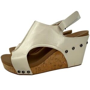 Corkys Womens Tiffanee Studded Cork Wedge Sandals Ivory Size 10 Casual Comfort